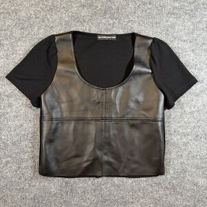 Nu Construction Small‎ Black Moto Faux Leather Scoop Neck Crop Top Y2K Punk Goth
